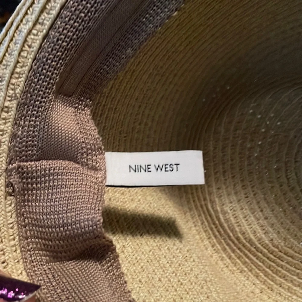 Nine West Straw Fedora Hat with Bead Tassel Charm Details Tan